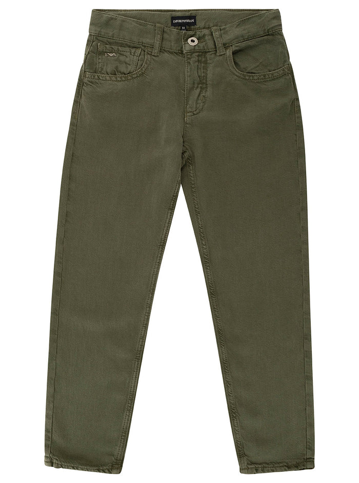 Military Green Pants With Logo Detail Linen Blend Boy Grey Trousers