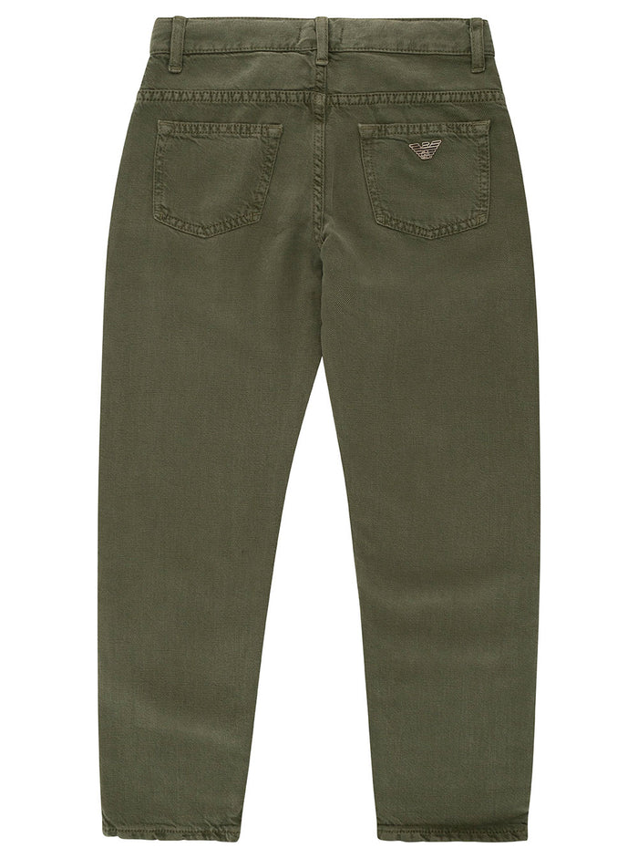 Military Green Pants With Logo Detail Linen Blend Boy Grey Trousers