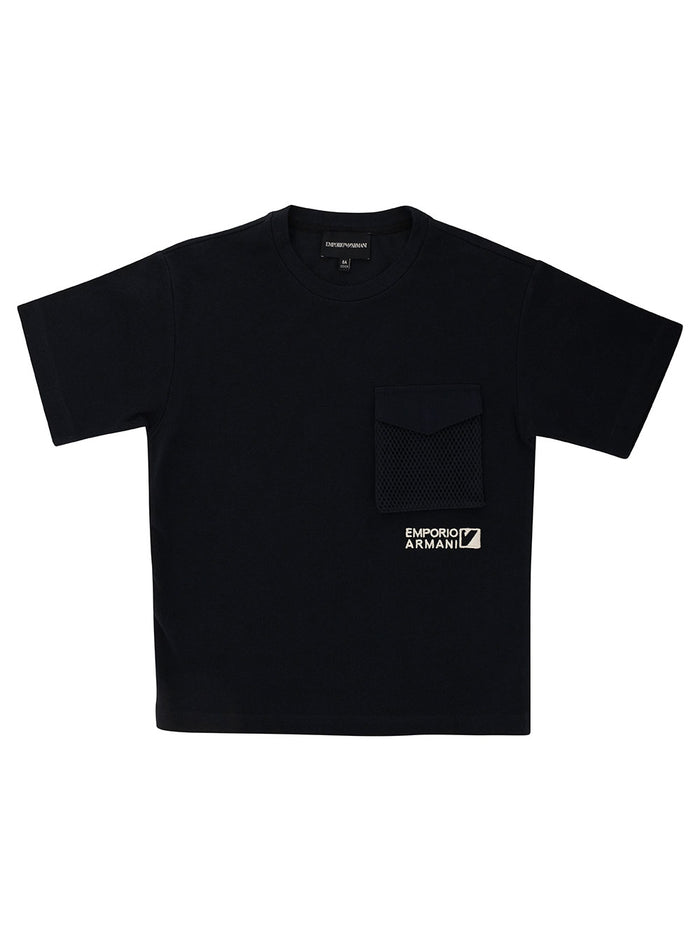 Black T-Shirt With Logo And Patch Pocket Cotton Boy Blu Tshirts Polo Shirts