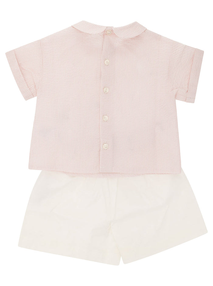 Pink And White Shirt Shorts Suit Stretch Cotton Girl Elastane Suits