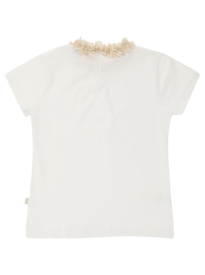 White Crewneck T-Shirt With Embellishment At The Neck Stretch Cotton Girl Elastane Tshirts And Polo Shirts