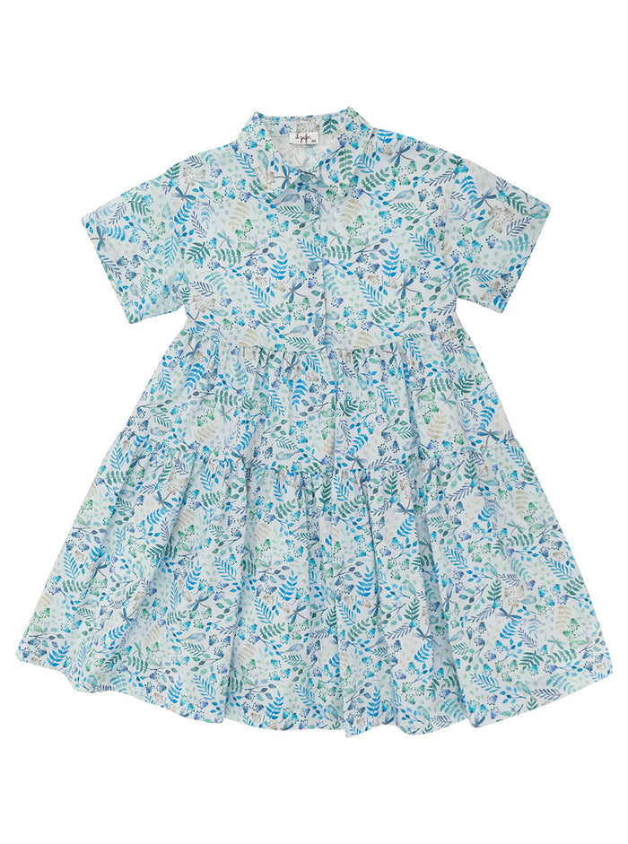 Multicolor Dress With Pleated Skirt And Print Cotton Girl Blu