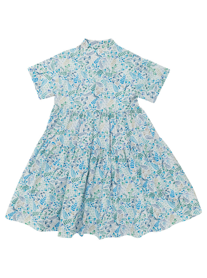 Multicolor Dress With Pleated Skirt And Print Cotton Girl Blu