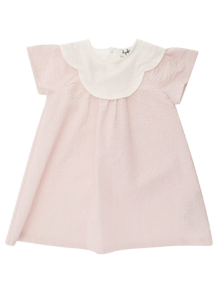 Pink Stripe Dress With Collar Stretch Cotton Girl Elastane
