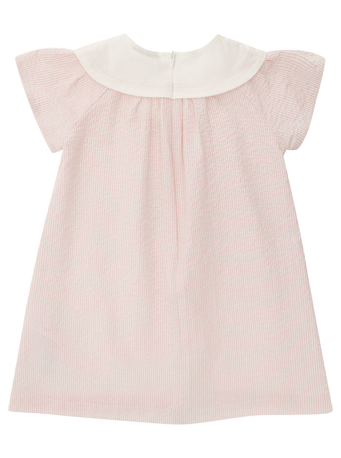 Pink Stripe Dress With Collar Stretch Cotton Girl Elastane