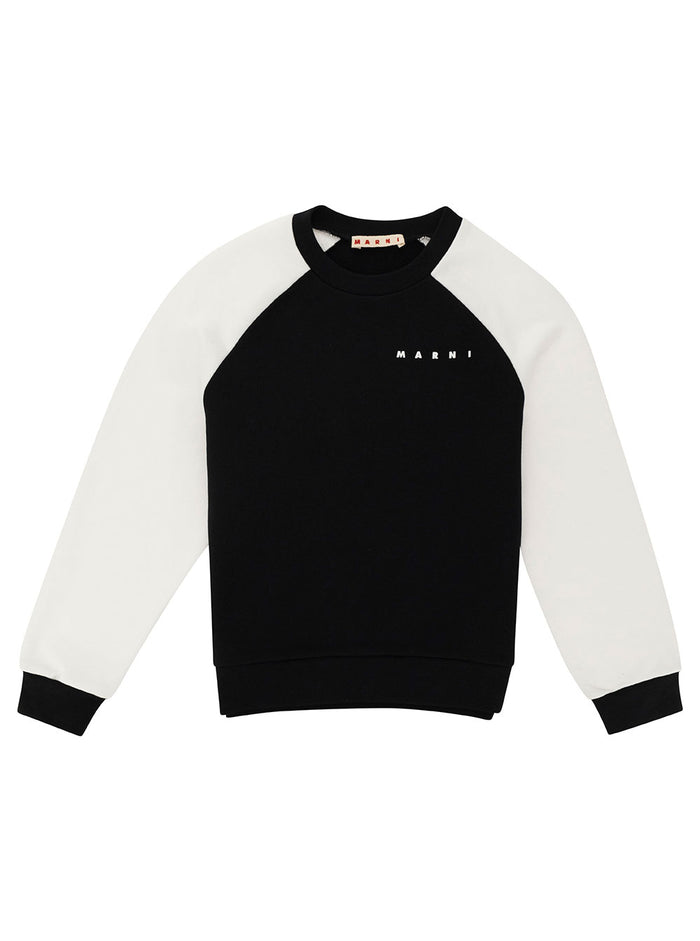 Black And White Crewneck Sweatshirt With Contrastinf Sleeves Cotton Boy Sweatshirts