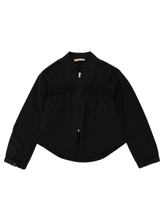 Black Jacket With Contrasting Logo At The Back Cotton Blend Girl Nylon Blazers