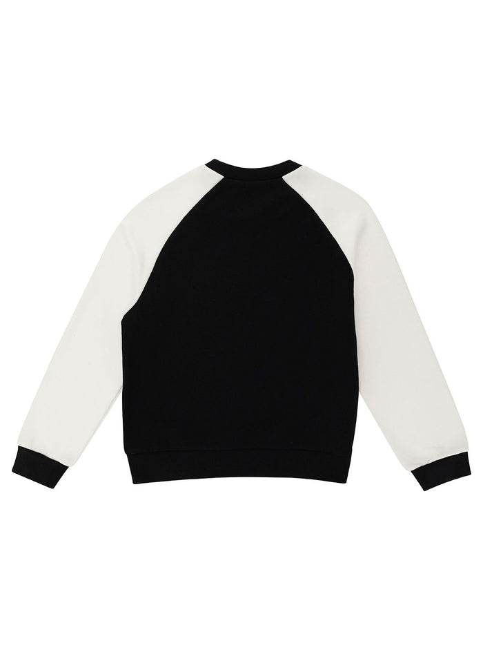 Black And White Crewneck Sweatshirt With Contrastinf Sleeves Cotton Boy Sweatshirts