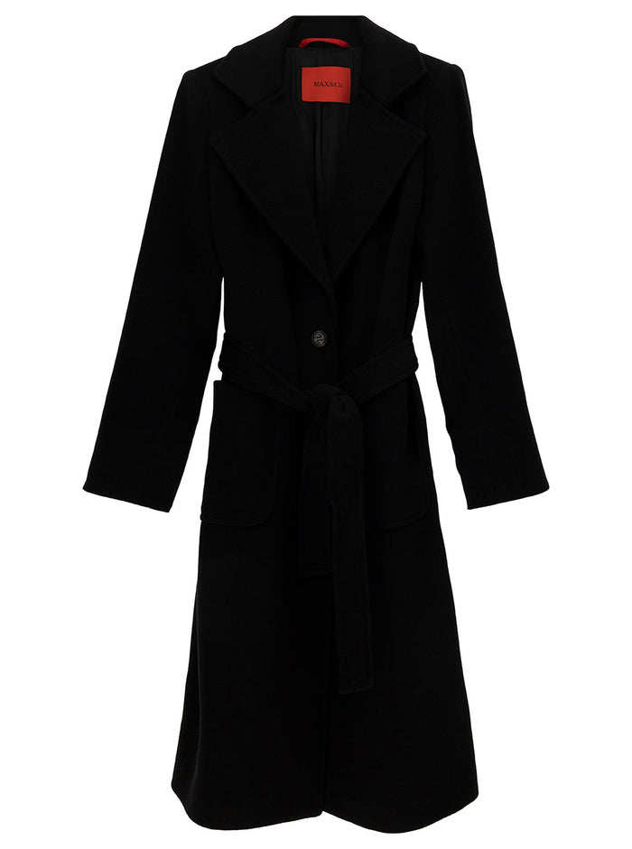 Black Single-Breasted Coat With Matching Belt Wool Girl Virgin