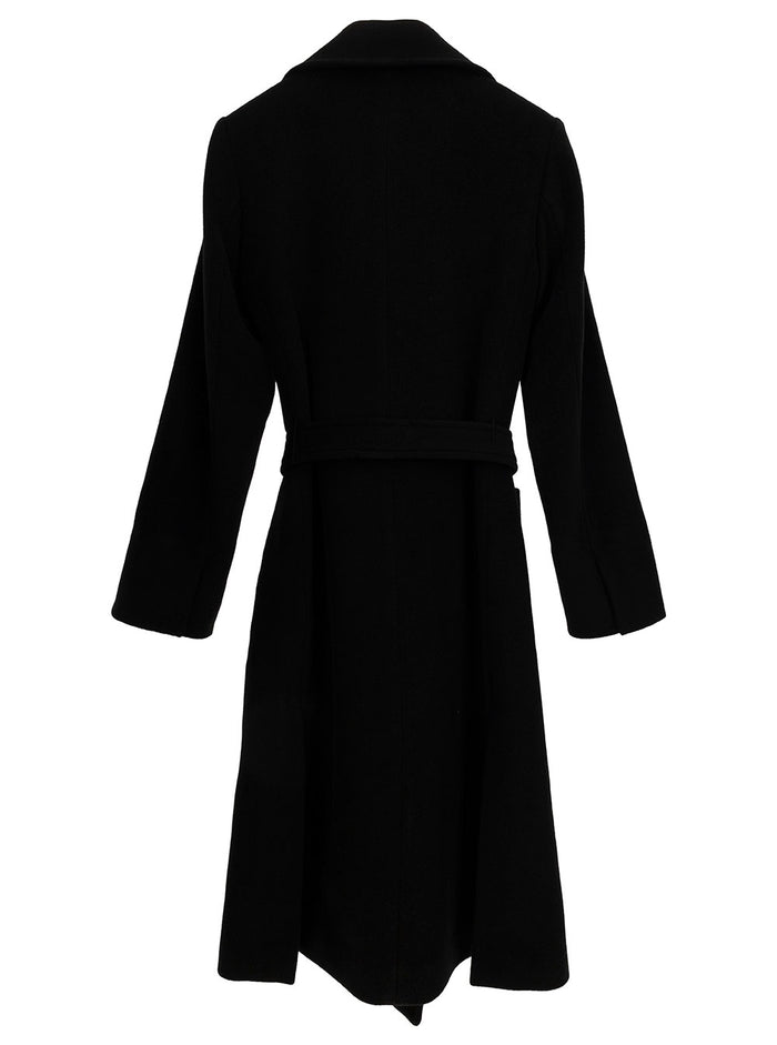 Black Single-Breasted Coat With Matching Belt Wool Girl Virgin