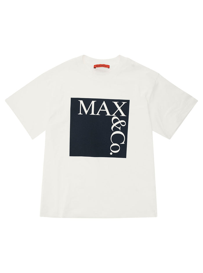 White And Black Crewneck T-Shirt With Logo Print Cotton Girl Tshirts Polo Shirts