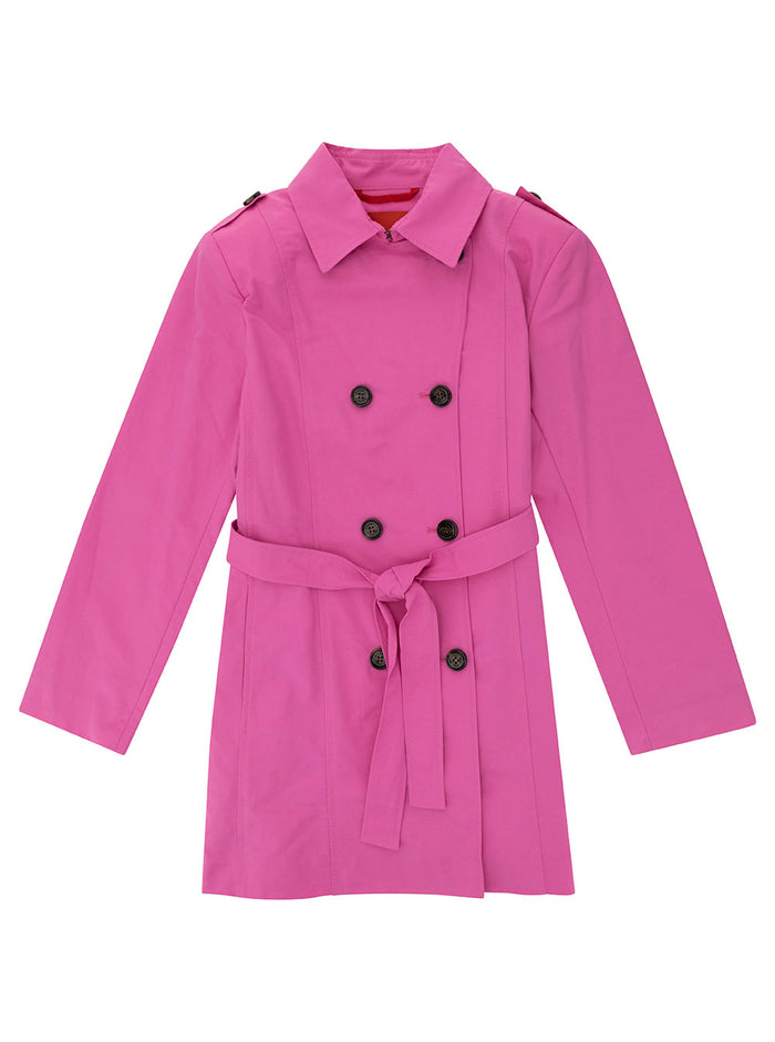 Pink Double-Breasted Trench Coat With Matching Belt Cotton Blend Girl Nylon