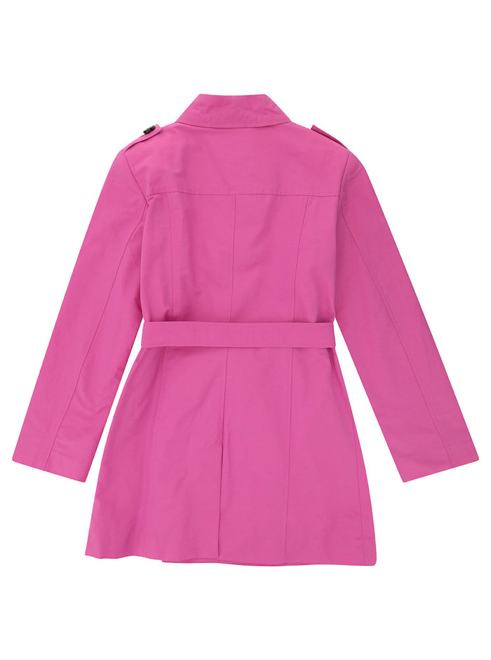 Pink Double-Breasted Trench Coat With Matching Belt Cotton Blend Girl Nylon