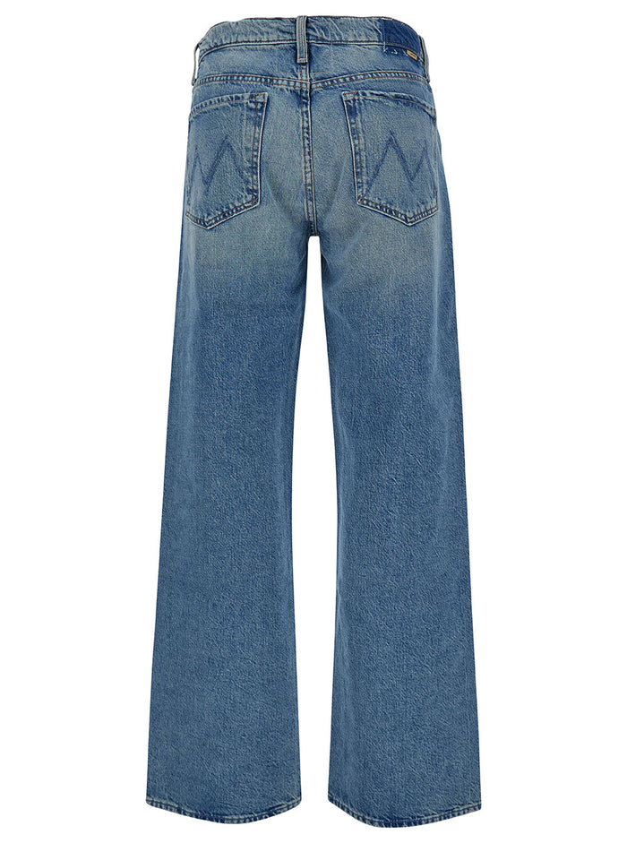 The Doudger Light Blue Straight Jeans With Logo Label Cotton Denim Woman Blu