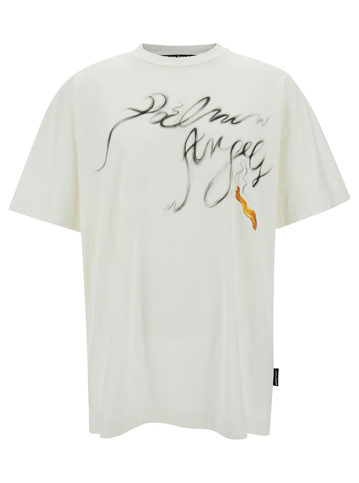 White Crewneck T-Shirt With Foggy Logo Print Cotton Man Tshirts And Polo Shirts
