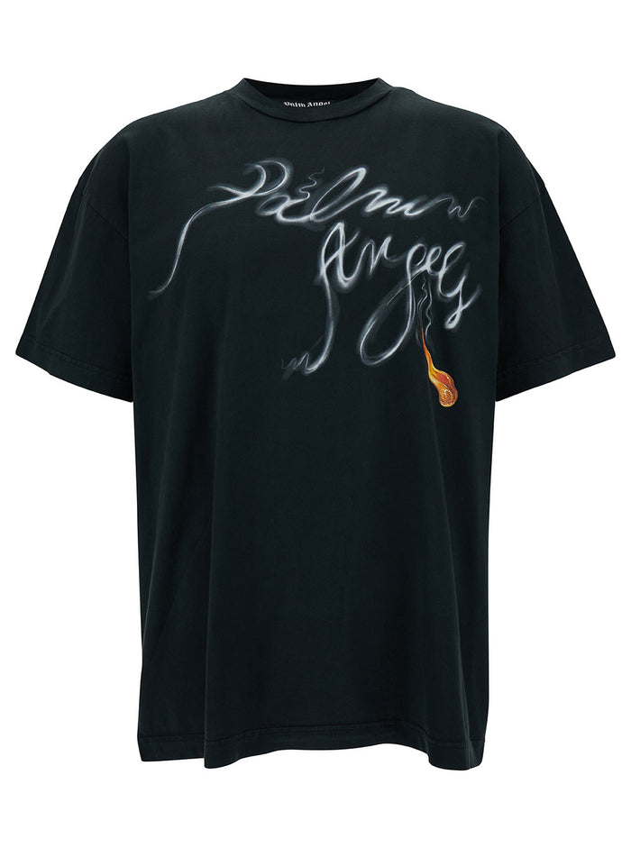 Black Crewneck T-Shirt With Foggy Logo Print Cotton Man Tshirts And Polo Shirts