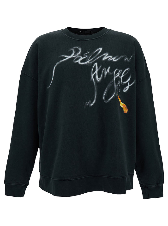 Black Crewneck Sweatshirt With Foggy Logo Print Cotton Man Tshirts And Polo Shirts