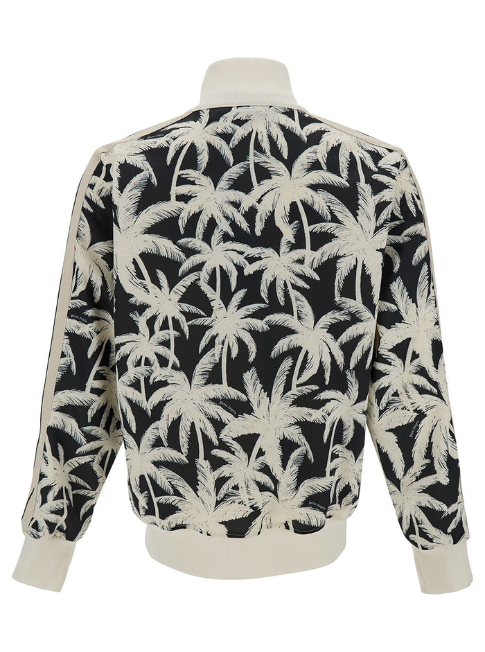 Black And White Sweatshirt With All-Over Palm Print Cotton Man Sweatshirts