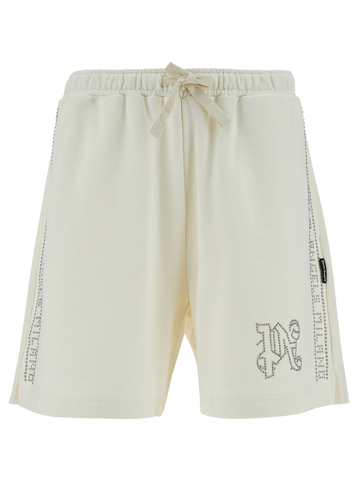 White Shorts With Rhinestones Cotton Man And Bermuda