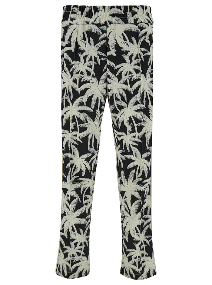 Black And White Pants With All-Over Palm Print Tech Fabric Man Polyester Trousers