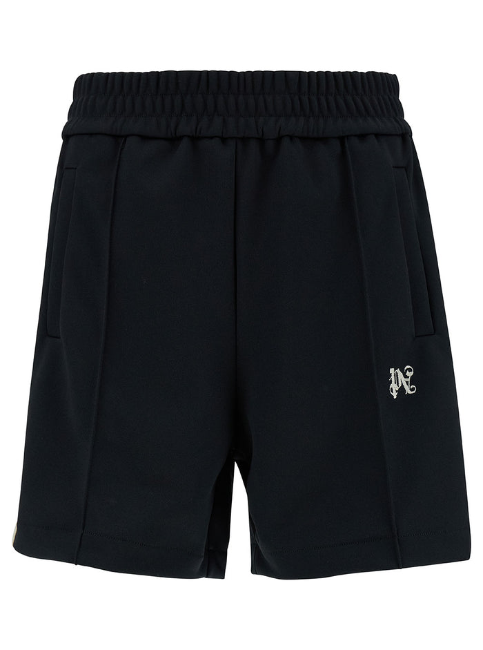 Black Bermuda Shorts With Logo Embroidery And Contrasting Band Tech Fabric Man Polyester