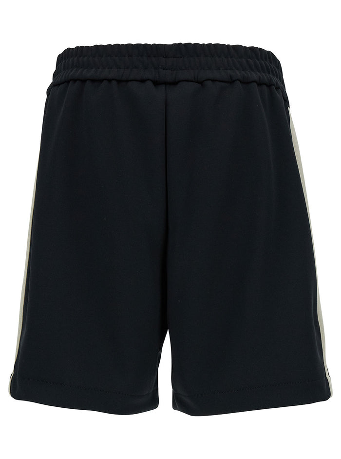 Black Bermuda Shorts With Logo Embroidery And Contrasting Band Tech Fabric Man Polyester
