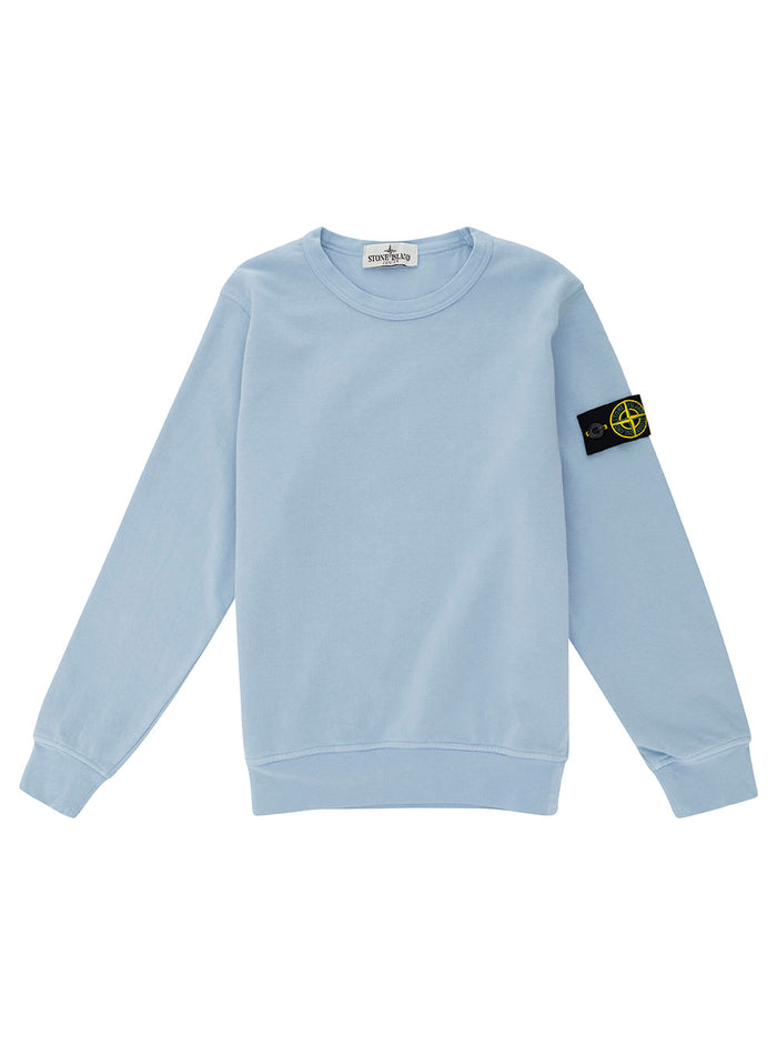 Light Blue Crewneck Sweatshirt With Logo Patch Cotton Boy Sweatshirts