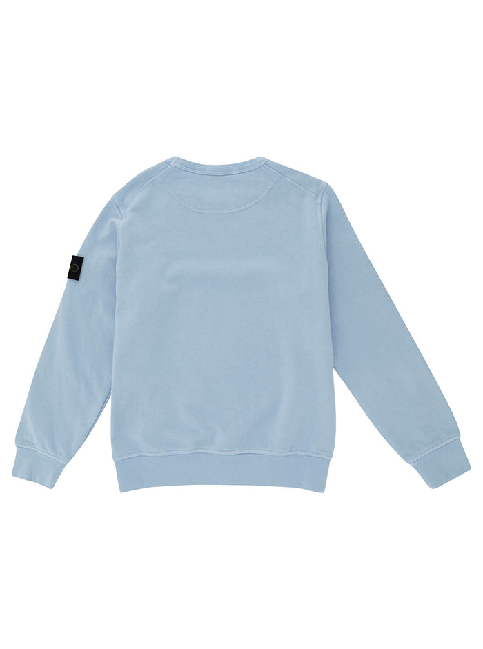 Light Blue Crewneck Sweatshirt With Logo Patch Cotton Boy Sweatshirts