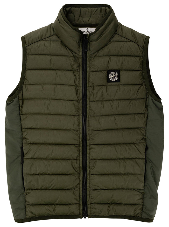 Green Down Vest With Logo Patch Polyamide Boy Blazers