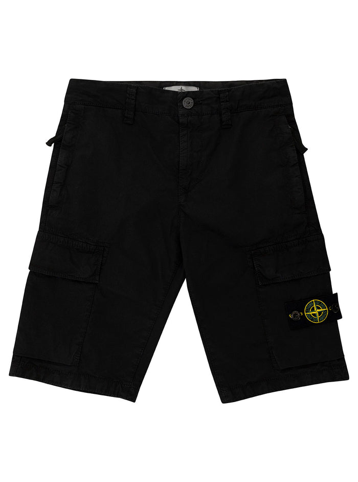 Black Bermuda Shorts With Logo Patch Stretch Cotton Boy Elastane And