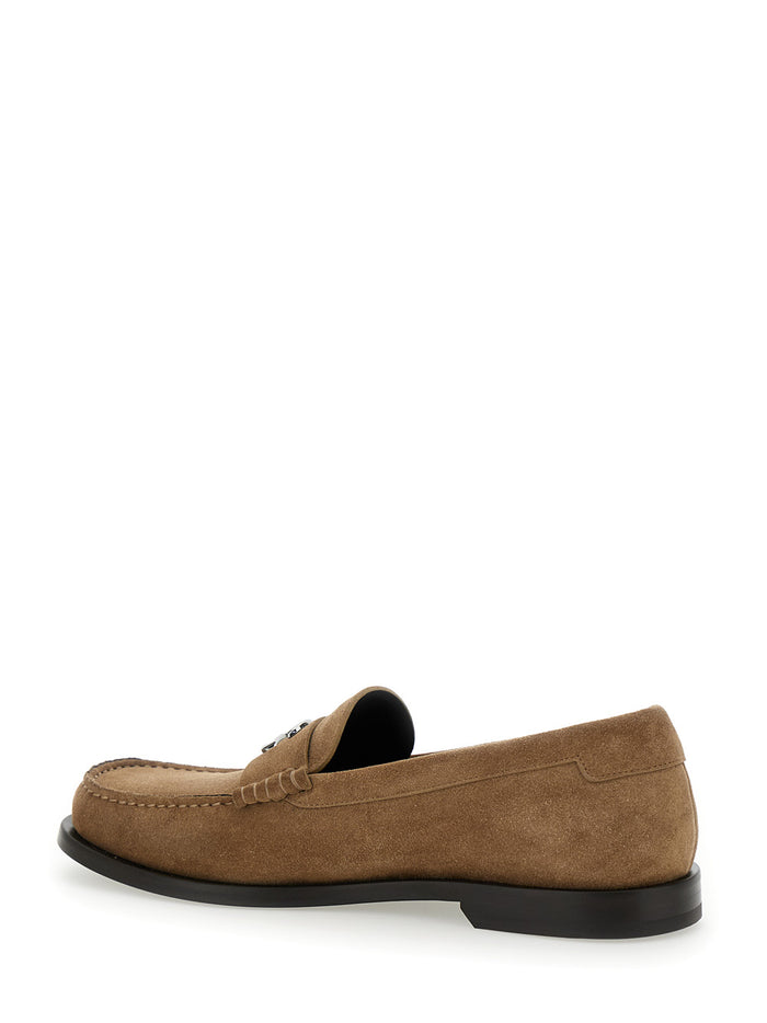 Brown Loafer With Logo Suede Man Beige Calf Loafers