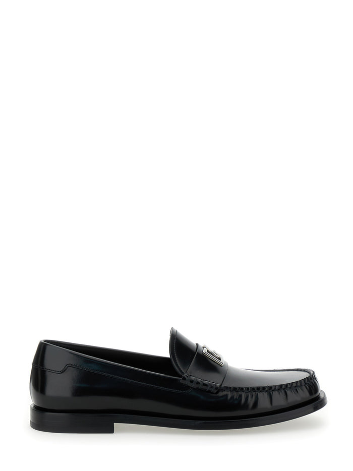 Black Loafer With Metallic Logo Leather Man Calf Loafers