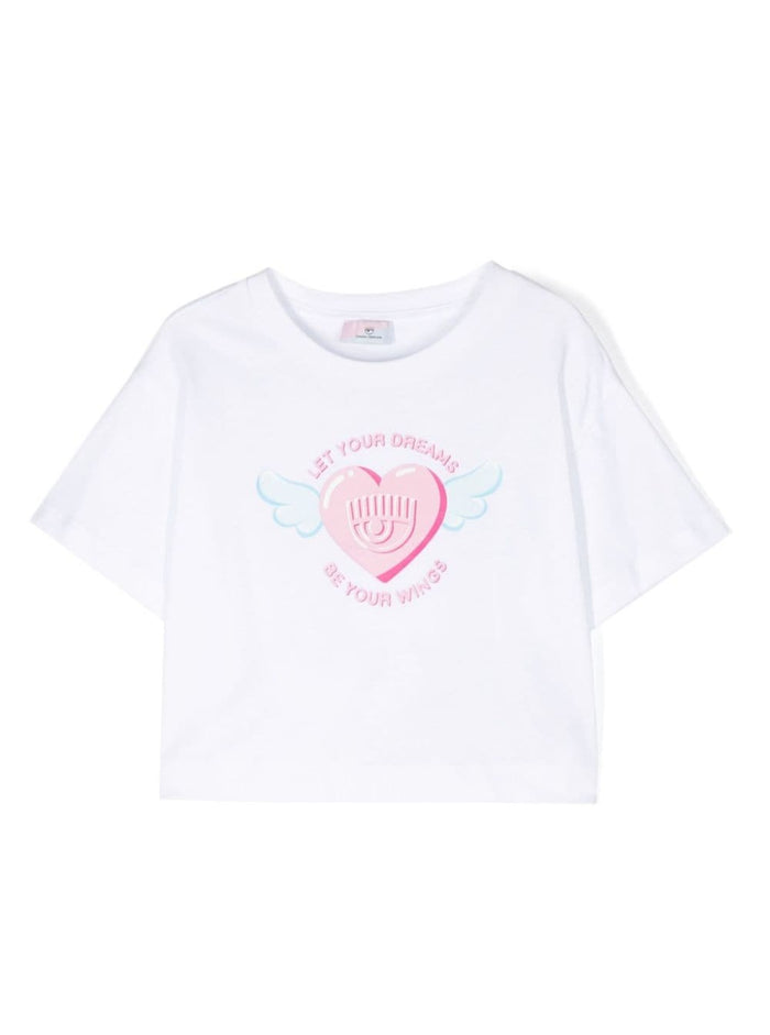 White T-Shirt With Winged Heart Cotton Girl Tshirts And Polo Shirts