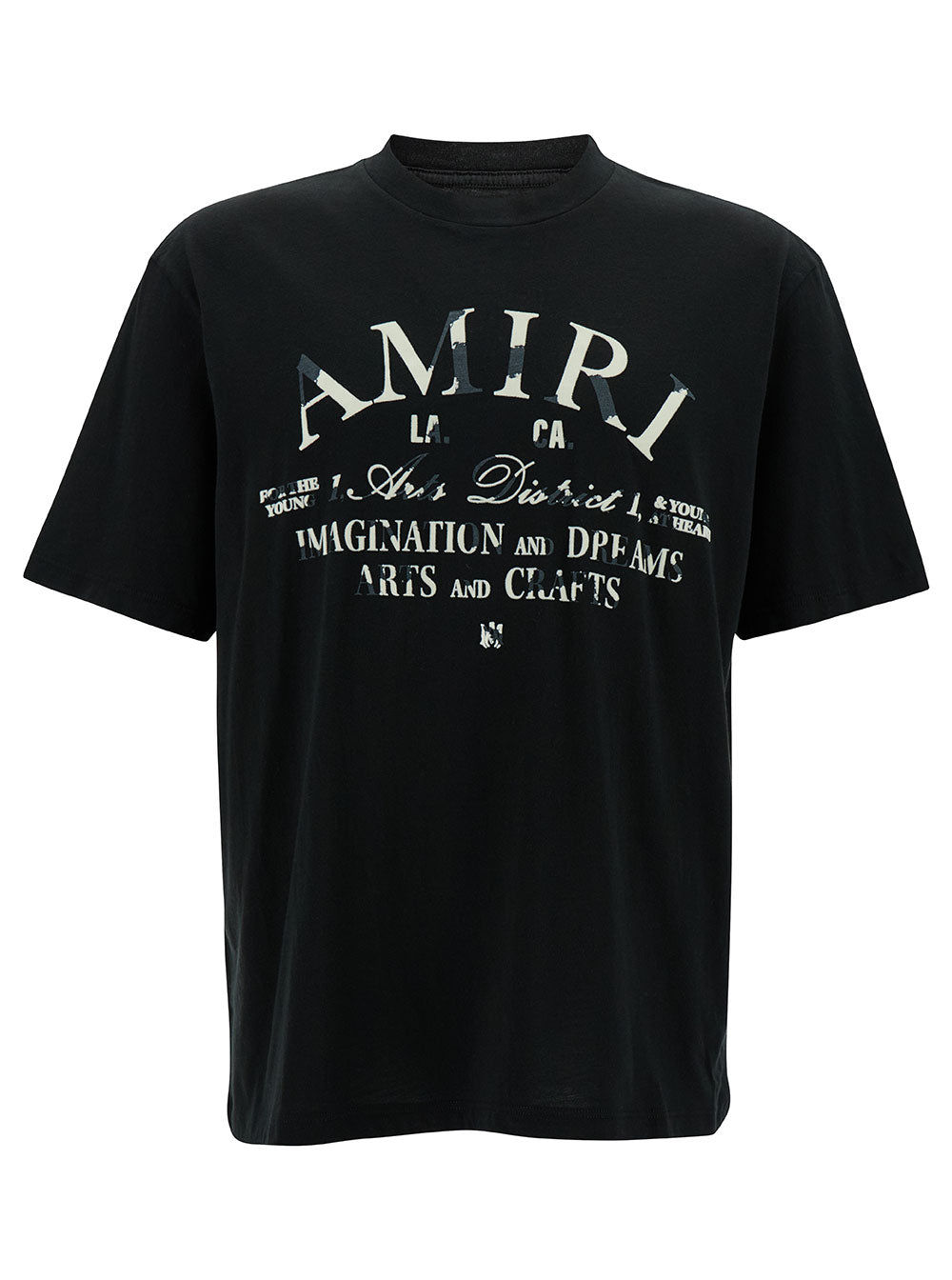 Black T-Shirt With Distressed Arts District Print Cotton Man Tshirts And Polo Shirts