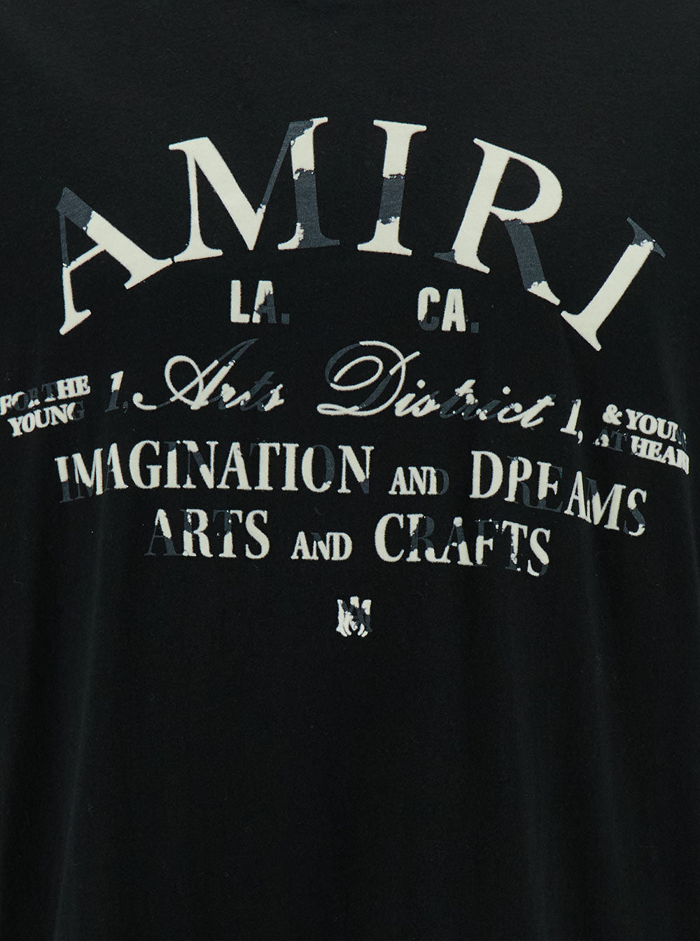 Black T-Shirt With Distressed Arts District Print Cotton Man Tshirts And Polo Shirts