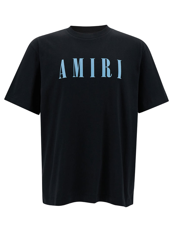 Black T-Shirt With Contrasting Logo Print Cotton Man Tshirts And Polo Shirts