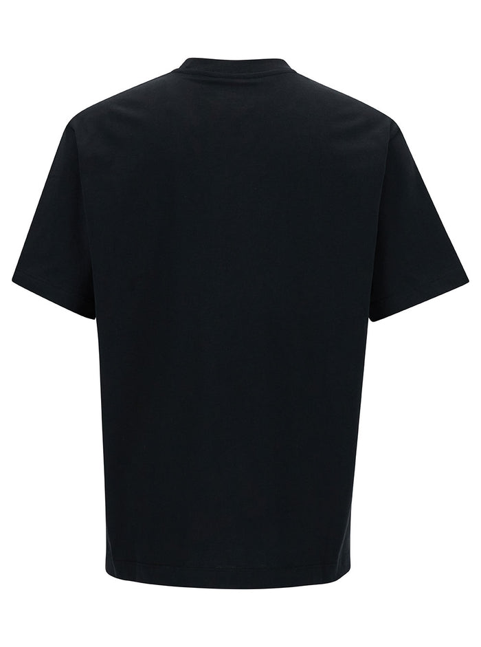 Black T-Shirt With Contrasting Logo Print Cotton Man Tshirts And Polo Shirts