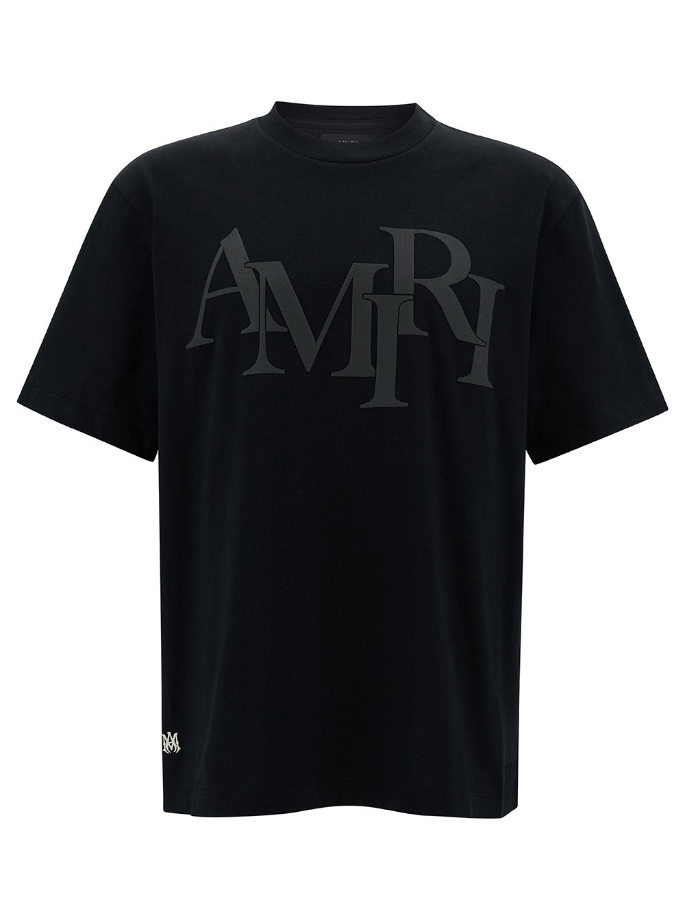 Black T-Shirt With Tonal Logo Print Cotton Man Tshirts And Polo Shirts