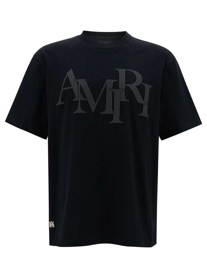 Black T-Shirt With Tonal Logo Print Cotton Man Tshirts And Polo Shirts