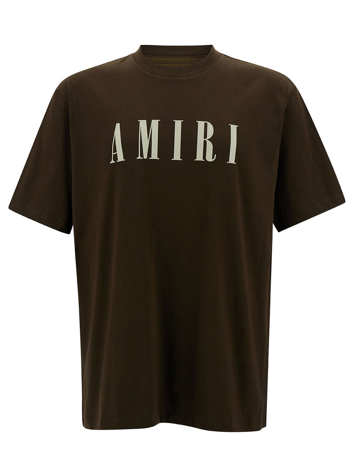 Brown T-Shirt With Contrasting Logo Print Cotton Man Tshirts And Polo Shirts