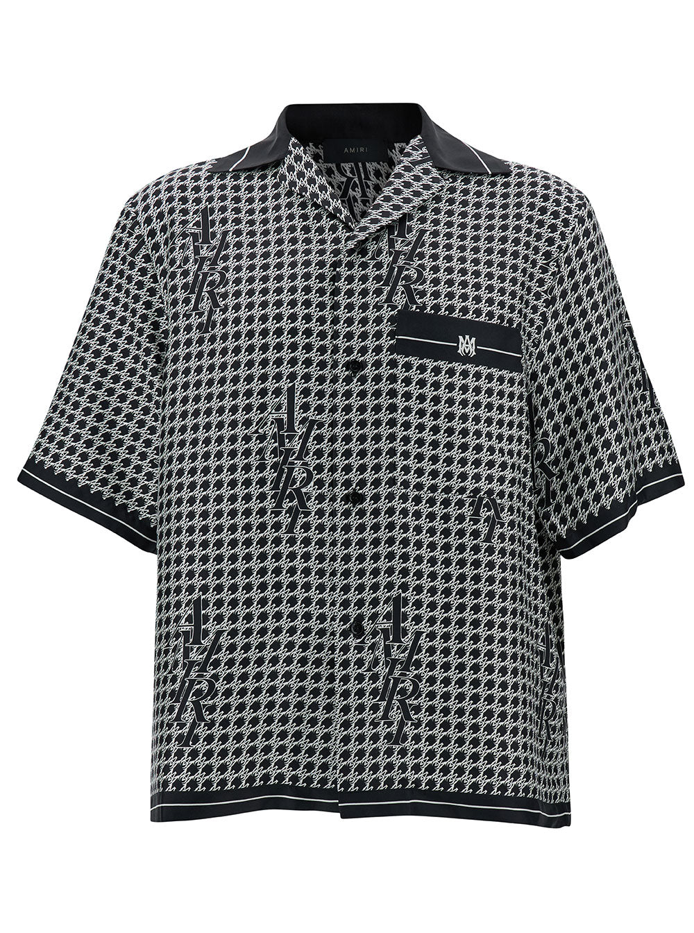 Black Bowling Shirt With Monogram-Houndstooth Silk Man And Blouses