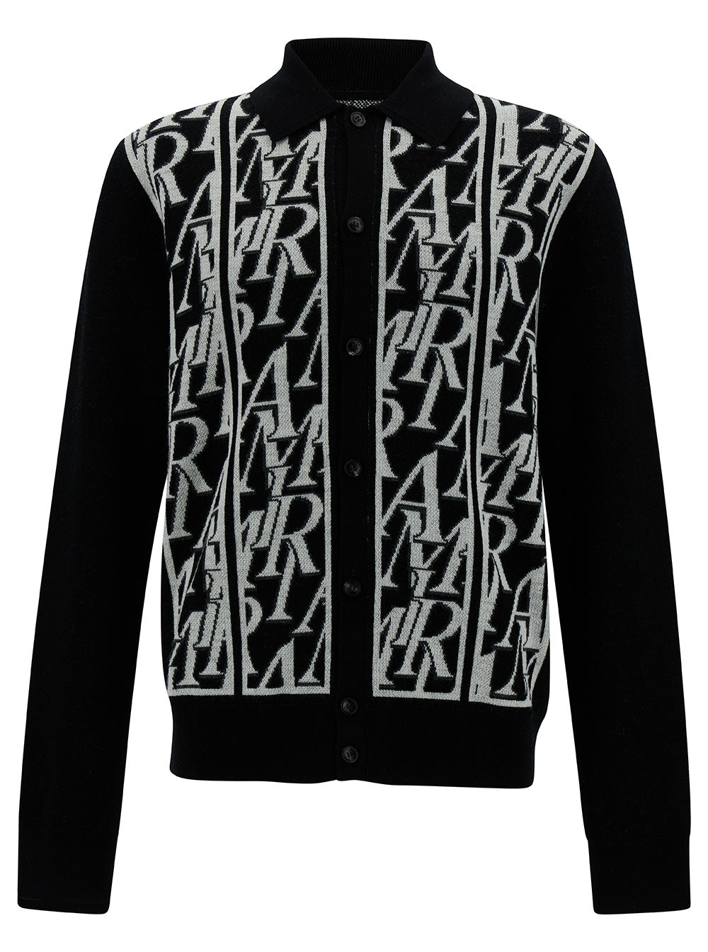Black Cardigan With Jacquard Logo Wool Man Jersey