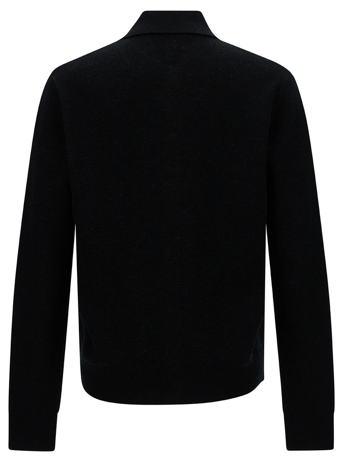 Black Cardigan With Jacquard Logo Wool Man Jersey