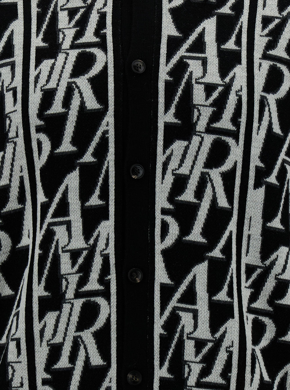 Black Cardigan With Jacquard Logo Wool Man Jersey