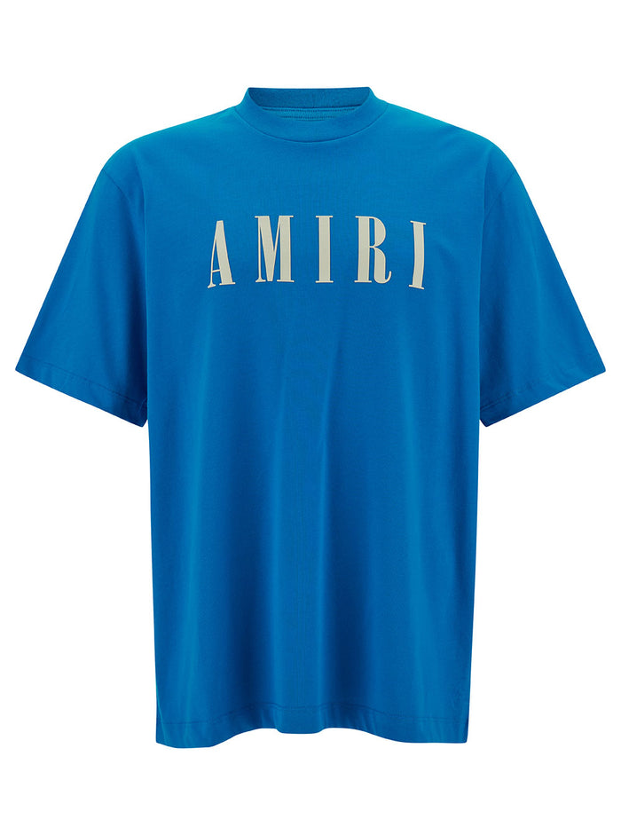Light Blue T-Shirt With Contrasting Logo Print Cotton Man Blu Tshirts And Polo Shirts