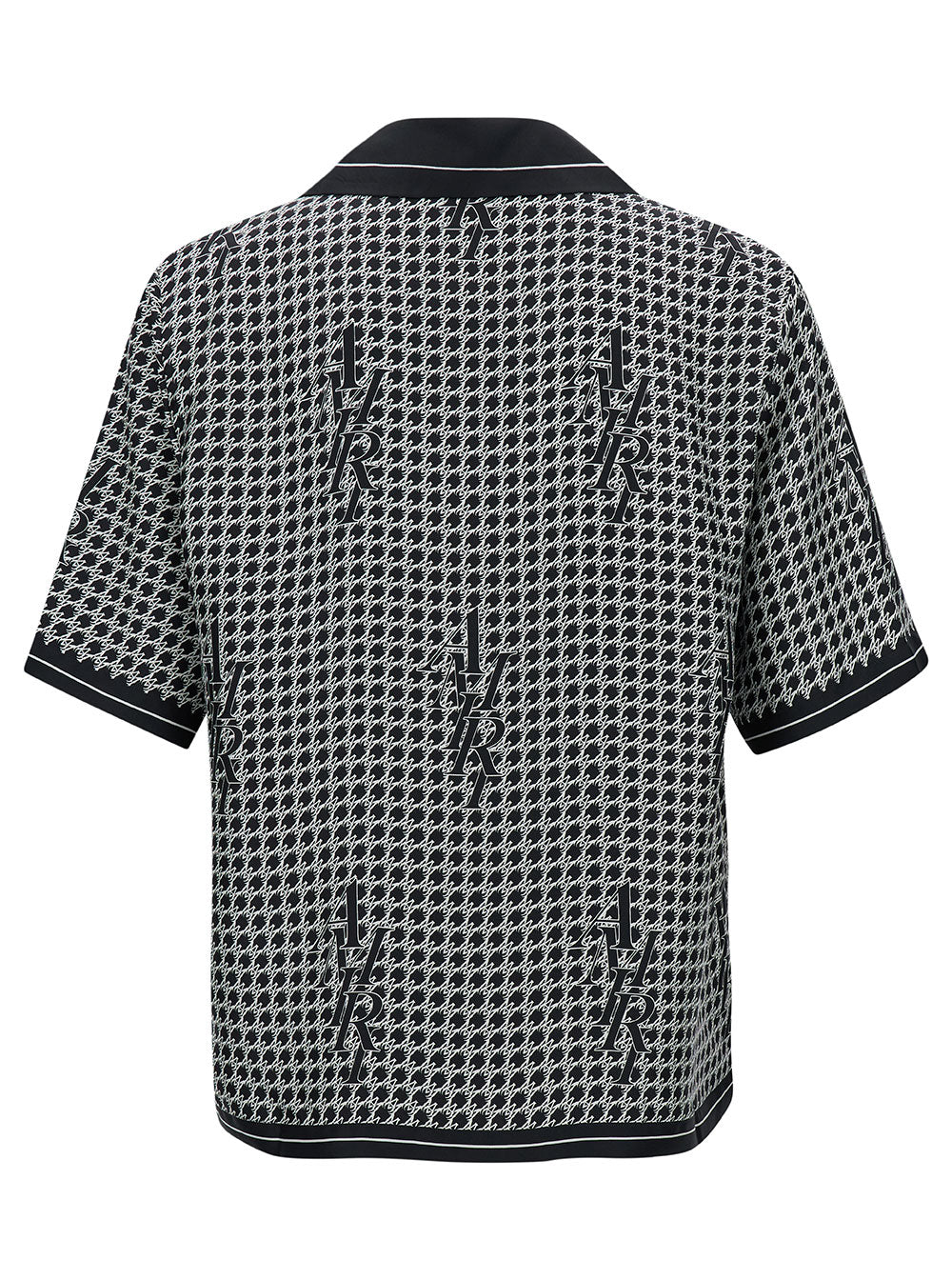 Black Bowling Shirt With Monogram-Houndstooth Silk Man And Blouses
