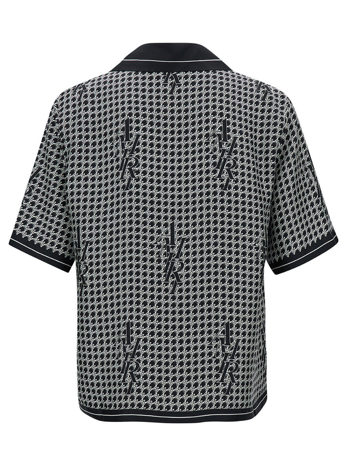 Black Bowling Shirt With Monogram-Houndstooth Silk Man And Blouses