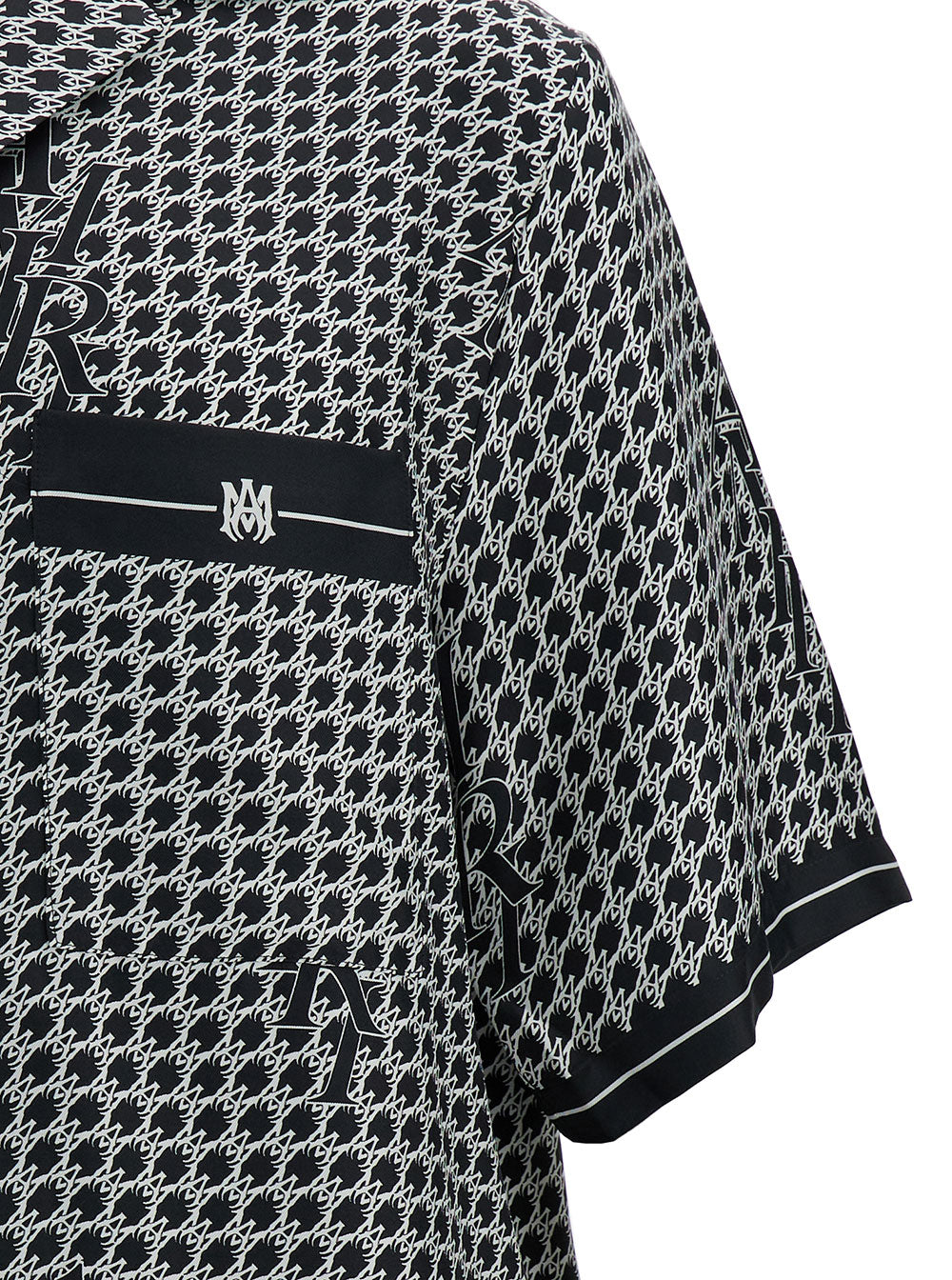 Black Bowling Shirt With Monogram-Houndstooth Silk Man And Blouses