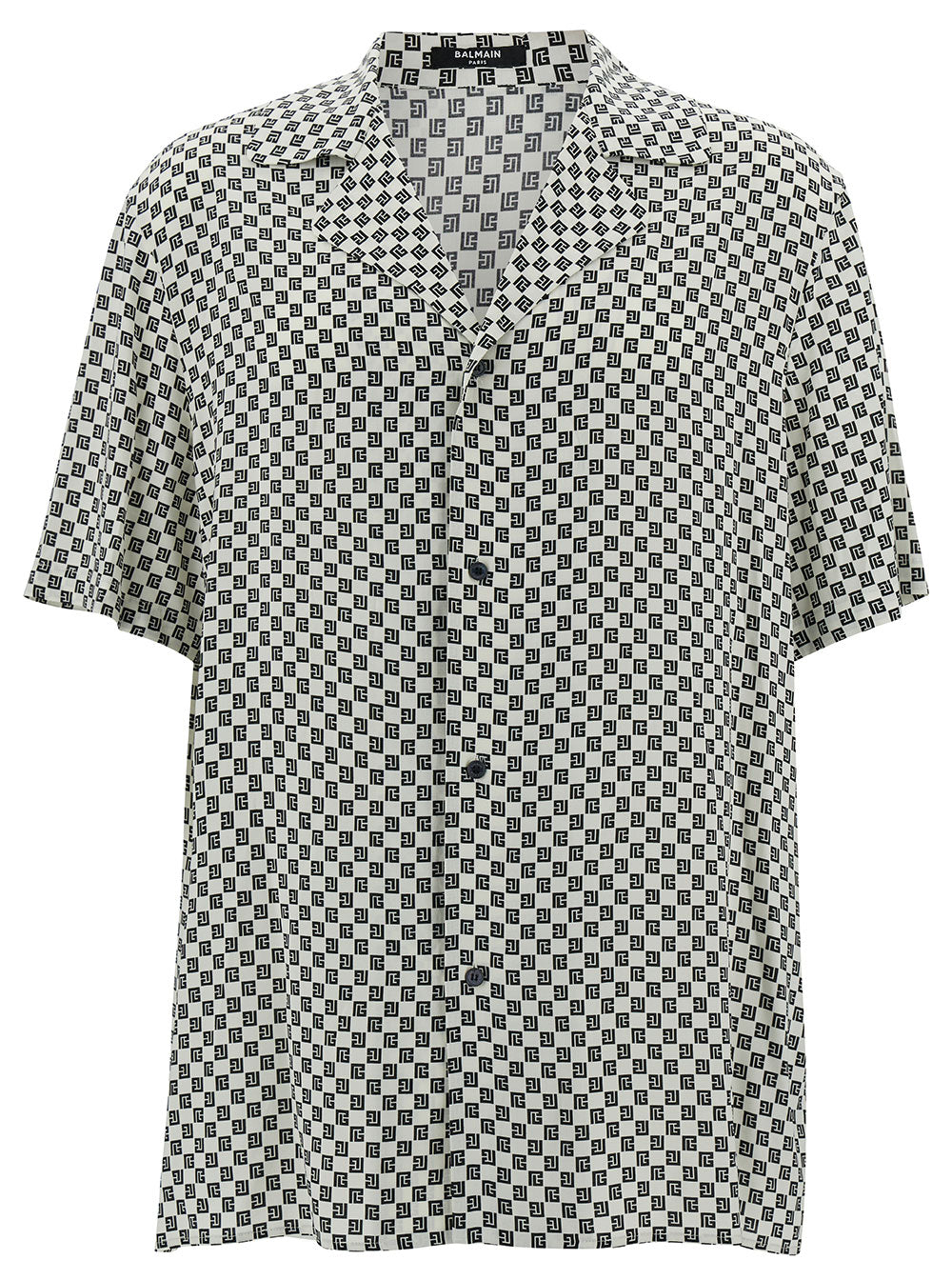 Black And White Bowling Shirt With Monogram Print Viscose Man Blouses