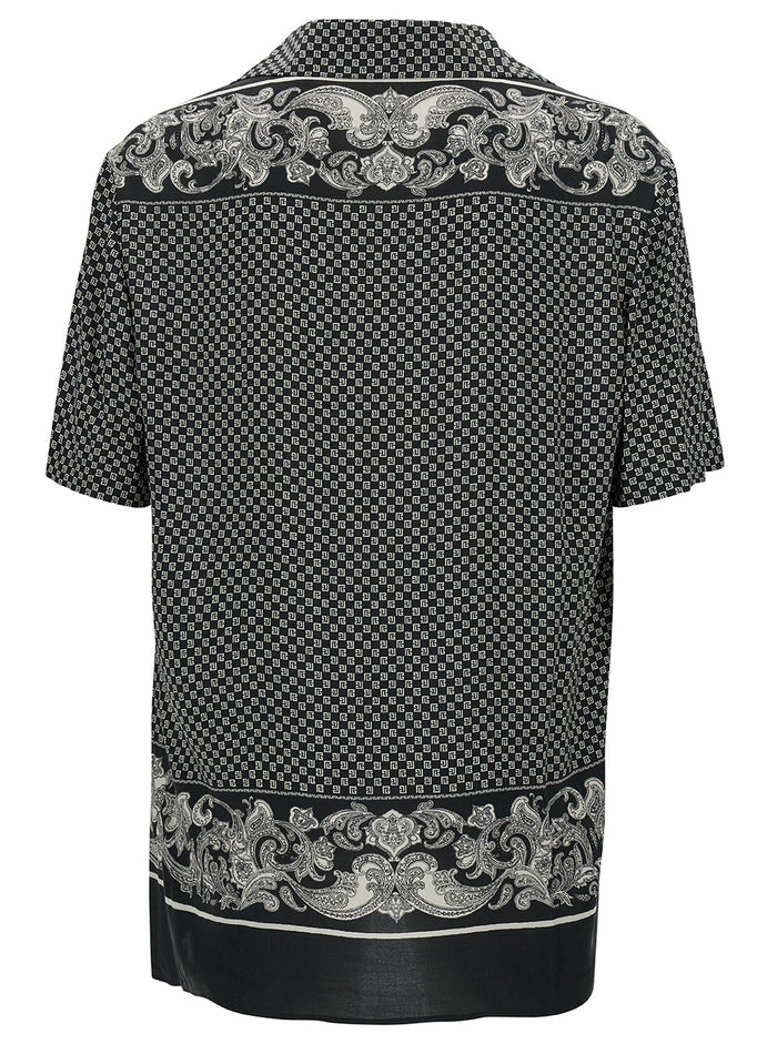 Black Bowling Shirt With All-Over Monogram Viscose Man Grey And Blouses